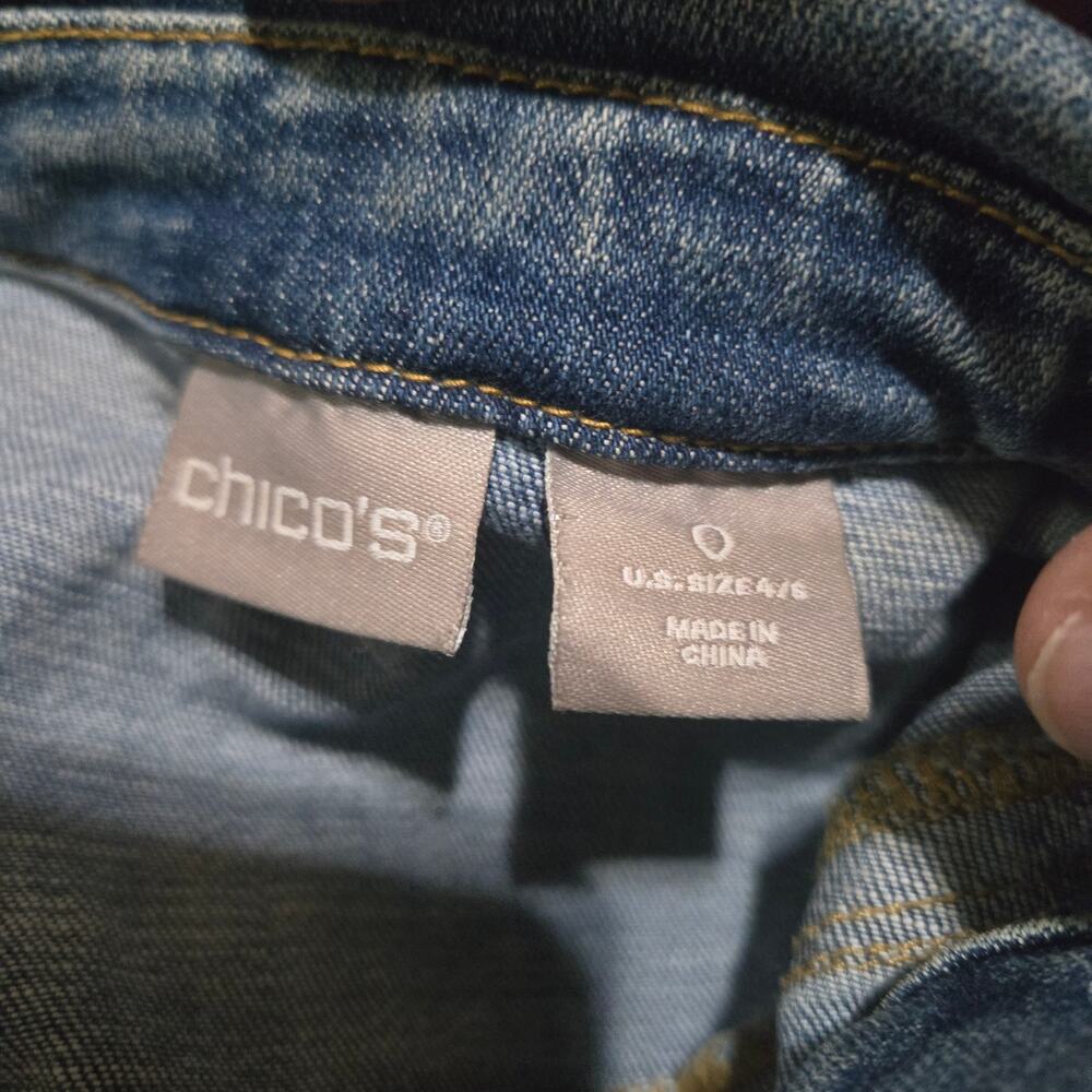 Chico's Stretch Denim Jacket Size 4/6 Blue Button Front Classic - Picture 3 of 10